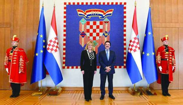 Croatian President Kolinda Grabar-Kitarovic met Qataru2019s ambassador to the country Nasser bin Hamad Mubarak al-Khalifa in Zagreb yesterday, on the occasion of the end of his tenure. During the meeting, they reviewed the relations between the two countries, ways of supporting and developing them, and matters of common concern.