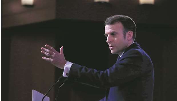Macron delivering his speech at the Ecole Militaire in Paris.