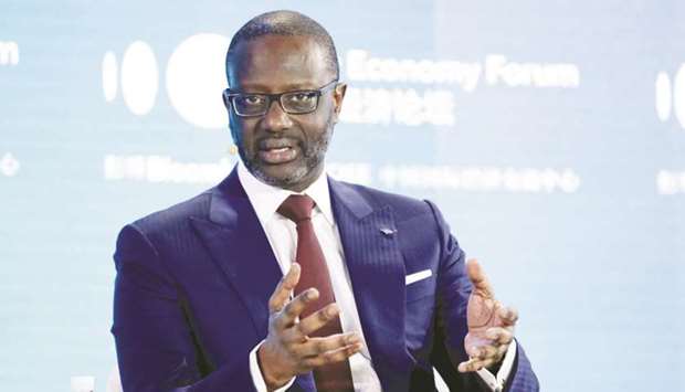 CEO of Credit Suisse Group Tidjane Thiam attends the 2019 New Economy Forum in Beijing, China, on November 21, 2019.