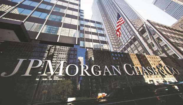 A sign outside the headquarters of JP Morgan Chase & Co in New York.