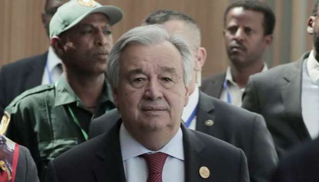 United Nations Secretary-General Antonio Guterres arrives for a news conference in Addis Ababa, Ethiopia. Reuters