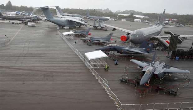 A general view of the static display of aircrafts during a media preview of the Singapore Airshow in Singapore