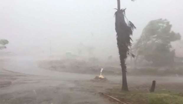 Fallen branches and trees sway as tropical cyclone Damien hits Dampier, Western Australia