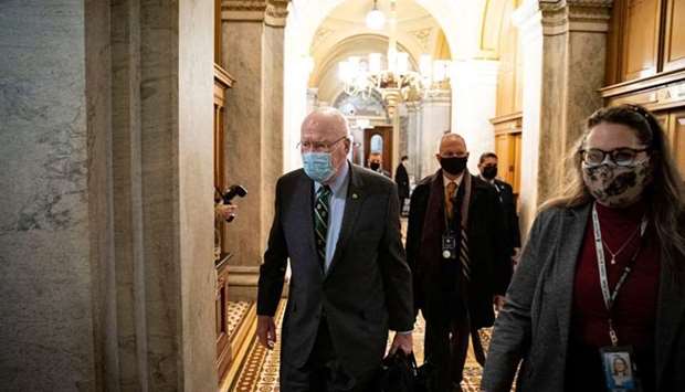 US Senator Patrick Leahy arrives in the US Capitol on the fifth day of the impeachment trial of former US President Donald Trump, on charges of inciting the deadly attack on the US Capitol, in Washington.
