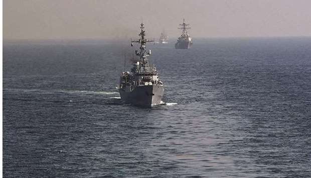 Naval ships from various countries are seen during Pakistanu2019s multinational naval exercise.
