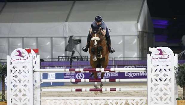 World No. 4 Peder Fredrickon of Sweden trains on the eve of the Commercial Bank CHI Al Shaqab Presented by Longines at the Longines Arena at Al Shaqab Wednesday