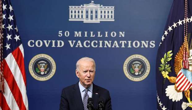 US President Biden participates in an event on state of US coronavirus vaccinations at the White House in Washington