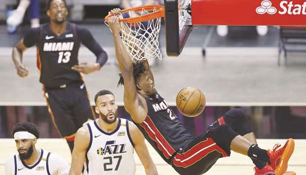 Jimmy Butler of the Miami Heat dunks against the Utah Jazz during the second quarter at American Airlines Arena in Miami, Florida. (Getty Images/AFP)