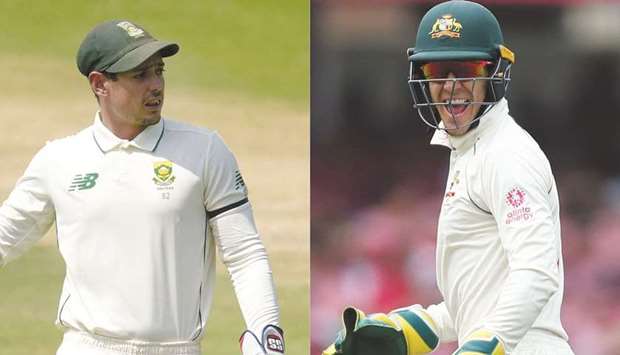 South Africau2019s captain Quinton de Kock (left) and Australiau2019s captain Tim Paine. (AFP)