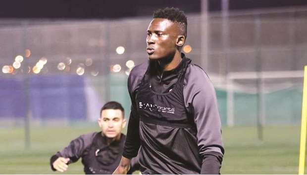 Duhailu2019s Michael Olunga takes part in a training session yesterday. (Twitter/DuhailSC)