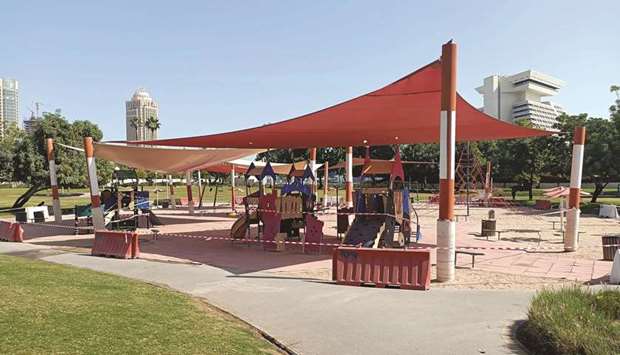 A cordoned-off children's play area at a park in Doha yesterday. PICTURE: Jayaram