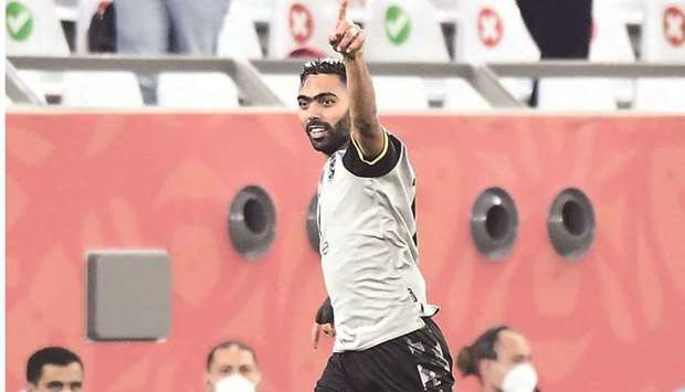 Al Ahlyu2019s midfielder Hussein Elshahat (C) gestures in celebration after scoring against Al Duhail of Qatar in the FIFA Club World Cup at the Education City Stadium yesterday. PICTURE: Shemeer Rashid