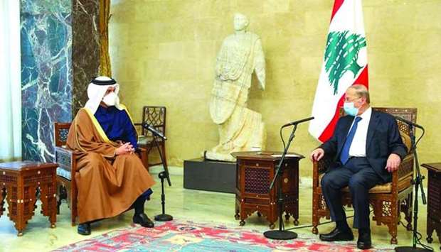 Lebanese President General Michel Aoun met in Beirut Tuesday with HE the Deputy Prime Minister and Minister of Foreign Affairs Sheikh Mohamed bin Abdulrahman al-Thani. At the beginning of the meeting, HE the Foreign Minister conveyed the greetings of His Highness the Amir Sheikh Tamim bin Hamad al-Thani to the Lebanese president, and his wishes to the Lebanese people of further progress and prosperity. For his part, the Lebanese president entrusted the Foreign Minister to convey his greetings to the Amir, wishing him health and happiness and the people of Qatar more progress, development and prosperity. During the meeting, they reviewed bilateral relations and issues of common concern.