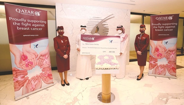 Qatar Airways Group employees celebrated their seventh consecutive year of participation in the Breast Cancer Awareness Month by breaking their own fundraising record to donate QR287,701 to cancer research.