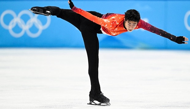 USA's Nathan Chen competes in the men's single skating free skating of the figure skating event during the Beijing 2022 Winter Olympic Games.