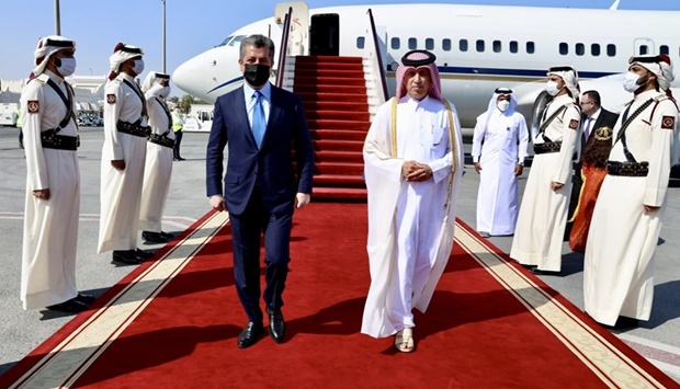 Prime Minister and the accompanying delegation were welcomed upon arrival at Doha International Airport by HE Minister of State for Foreign Affairs Sultan bin Saad Al Muraikhi and ambassador of Iraq to Qatar Omar Ahmed Al Barzanji.