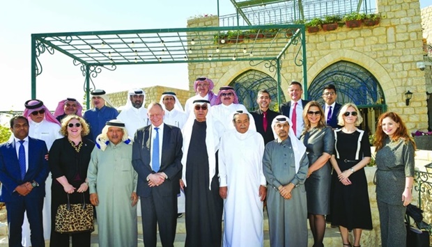 QBA Chairman HE Sheikh Faisal bin Qassim al-Thani joins Sir Gerald Grimstone, UK Minister of State for Investment, and Simon Penny, the commercial commissioner for the Middle East, during a lunch meeting in Doha. Joining them are QBA first deputy chairman Hussain Alfardan and board members Sheikh Hamad bin Faisal al-Thani, Sheikh Nawaf bin Nasser al-Thani, and Sherida al-Kaabi, as well as QBA members Nasser Sulieman al-Haider, Khaled al-Mannai, Nabil Abu Issa, Ashraf Abu Issa, Maqbool Khalfan, Dr Mohamed Althaf, Mohamed al-Rabban, Dafer Halawa, and deputy general manager Sarah Abdullah.