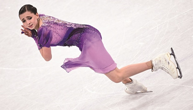Russiau2019s Kamila Valieva competes in the womenu2019s single skating short programme of the figure skating event during the Beijing 2022 Winter Olympic Games in Beijing yesterday. (AFP)