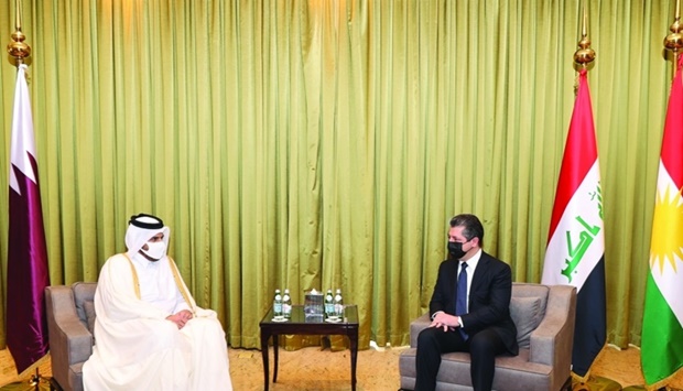 HE the Minister of Commerce and Industry Sheikh Mohamed bin Hamad bin Qassim al-Thani meets Masrour Barzani, Prime Minister of Kurdistan Regional Government