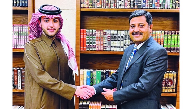Loyola International School-Qataru2019s chief patron Sheikh Ahmed Hamad A A al-Thani welcomes new principal Pramod Kumar Ranwaka.