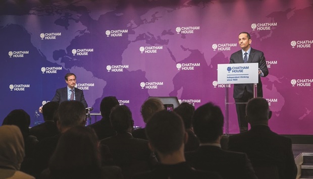 HE the Deputy Prime Minister and Minister of Foreign Affairs Sheikh Mohamed bin Abdulrahman al-Thani participated in a panel discussion at the Royal Institute of International Affairs (Chatham House) in London.