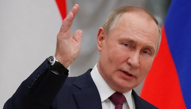 Russian President Vladimir Putin gestures as he speaks during a news conference following talks with Hungarian Prime Minister Viktor Orban in Moscow yesterday. (Reuters)