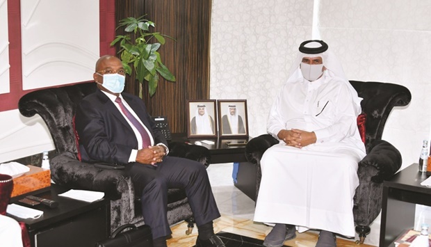 Qatar Chamber first vice chairman Mohamed bin Towar al-Kuwari during a meeting with Mozambiqueu2019s Minister of Commerce and Industry, Carlos Mesquita, in Doha on Tuesday.