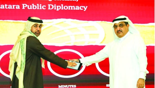 Prof Khalid bin Ibrahim al-Sulaiti and Darwish Ahmed al-Shaibani at the KPDC website launch.