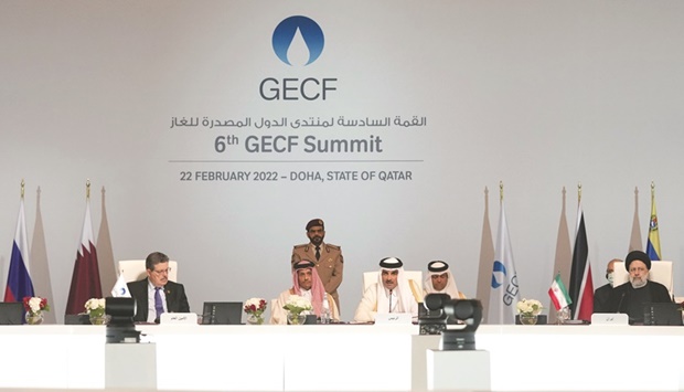 His Highness the Amir Sheikh Tamim bin Hamad al-Thani addressing the opening of the 6th GECF Summit yesterday.