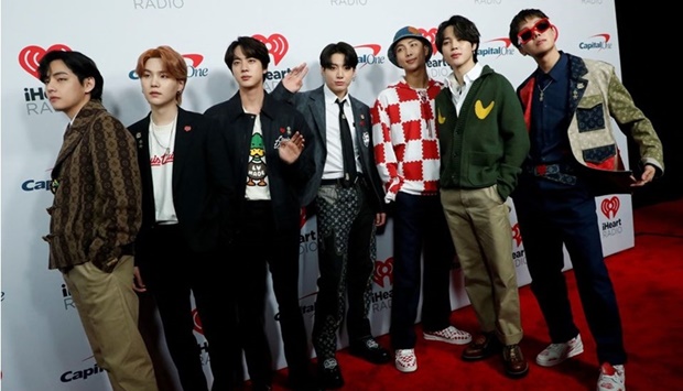 BTS poses at the carpet during arrivals ahead of iHeartRadio Jingle Ball concert at The Forum, in Inglewood, California, US, December 3, 2021.