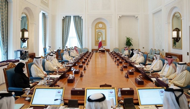 HE the Prime Minister and Minister of Interior Sheikh Khalid bin Khalifa bin Abdulaziz Al-Thani chairs Cabinet's regular meeting held at the Amiri Diwan