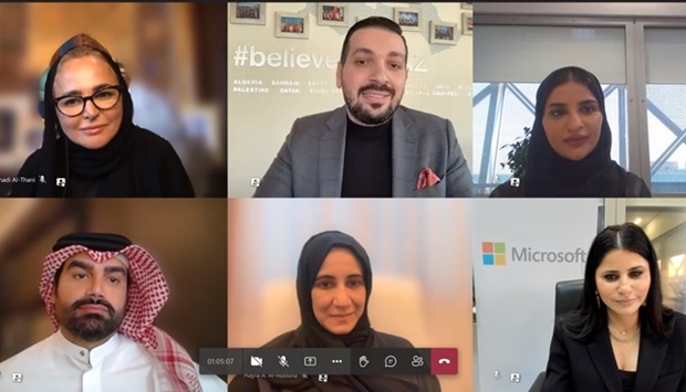 Officials of INJAZ Qatar and Microsoft during the virtual launching of their project u2018Women Technopreneursu2019.