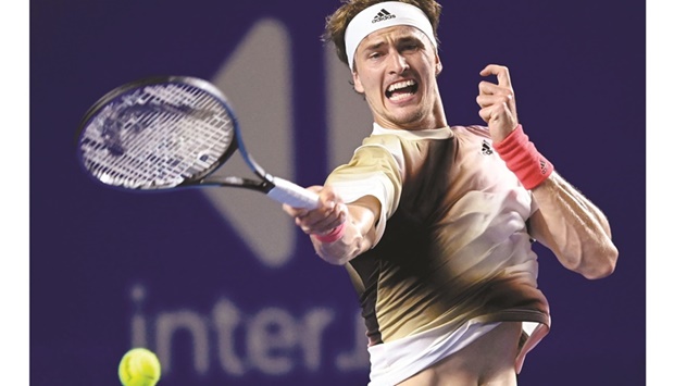 Germanyu2019s Alexander Zverev hits a return against Jenson Brooksby of the US during their Mexico ATP Open 500 match at the Arena GNP in Acapulco, Mexico. (AFP)