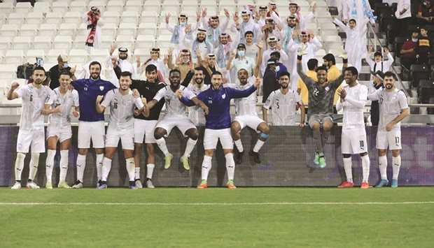 Al Wakrah players celebrate with fans after their win over Umm Salal in the QNB Stars League at the Jassim Bin Hamad Stadium on Thursday.