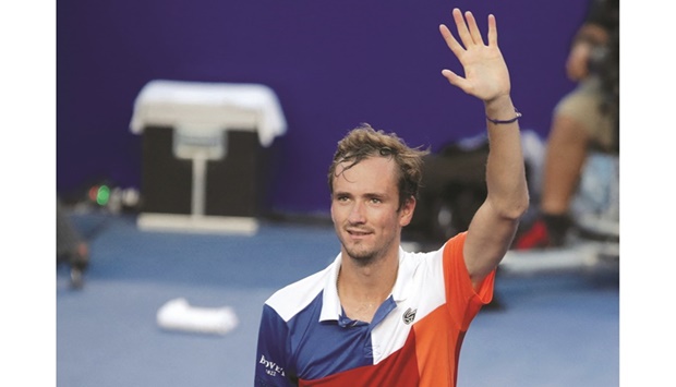Russiau2019s Daniil Medvedev celebrates after winning his Mexico ATP Open quarter-final against Japanu2019s Yoshihito Nishioka in Acapulco yesterday. (Reuters)
