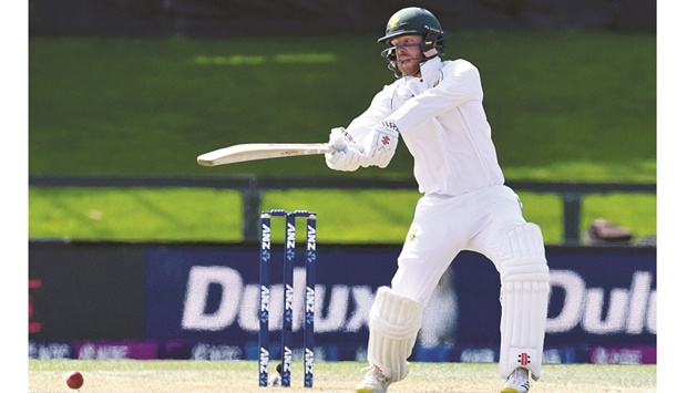 South Africau2019s Kyle Verreynne plays a shot on day four of the second Test against New Zealand at the Hagley Oval in Christchurch yesterday. (AFP)