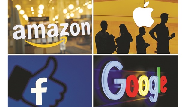 The logos of Amazon, Apple, Facebook and Google in a combination photo from Reuters files.