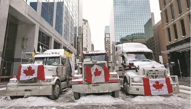 Trucks parked in downtown Ottawa continue to protest coronavirus vaccine mandates and restrictions.