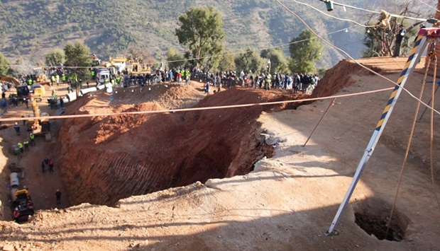 A general view shows the site where rescuers are working to reach a five-year-old boy trapped in a well in the northern hill town of Chefchaouen, Morocco.