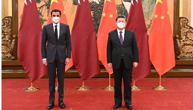 His Highness the Amir Sheikh Tamim bin Hamad Al Thani with President of the People's Republic of China Xi Jinping