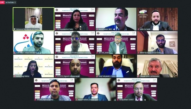 Dignitaries and guest speakers during the virtual u2018Qatar India Bilateral Investment Summitu2019.