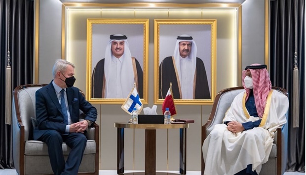 HE the Deputy Prime Minister and Minister of Foreign Affairs Sheikh Mohammed bin Abdulrahman Al-Thani meets with the Minister for Foreign Affairs of the Republic of Finland Pekka Haavisto