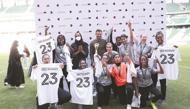 HE Sheikha Hind bint Hamad al-Thani, accompanied by football icon David Beckham, awarded the winners of the inaugural Women and Girls Football Initiative at Education City Stadium.