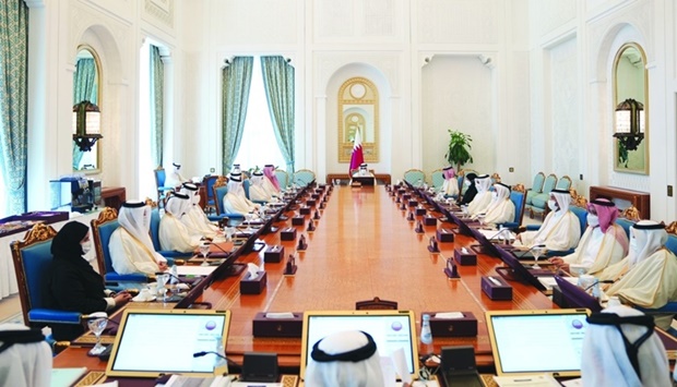 HE the Prime Minister and Minister of Interior Sheikh Khalid bin Khalifa bin Abdulaziz al-Thani chaired the Cabinet's regular meeting held at its seat at the Amiri Diwan Wednesday