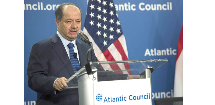 Barzani speaks at the Atlantic Council in Washington yesterday.