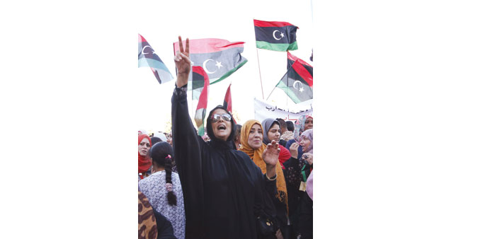 A supporter shouts during a demonstration in support of former general Khalifa Haftaru2019s u201cOperation Dignityu201d at Martyrsu2019 Square in Tripoli yesterday.