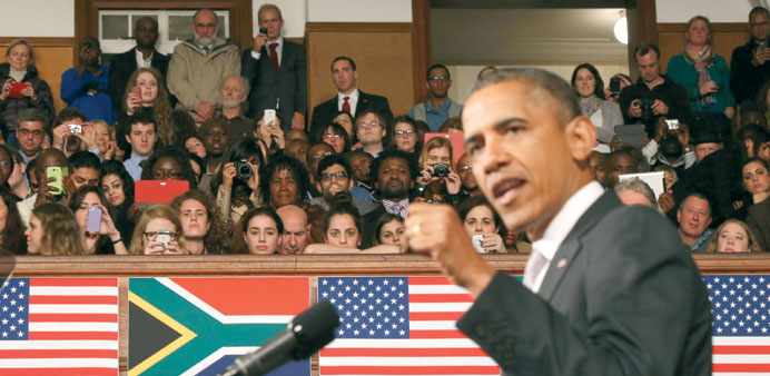  President Barack Obama speaks at the University of Cape Town yesterday.