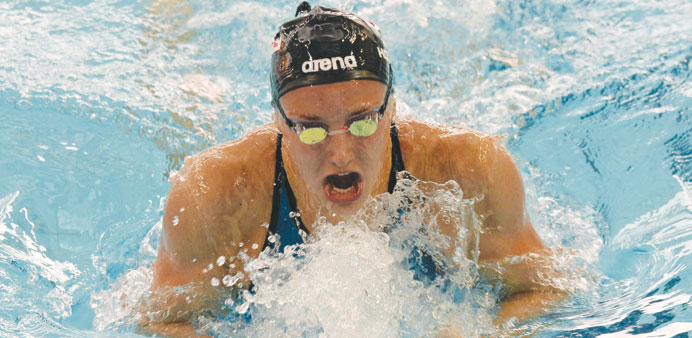 Katinka Hosszu of Hungary in action in the womenu2019s 400m Individual Medley at the FINA World Cup in Singapore yesterday.