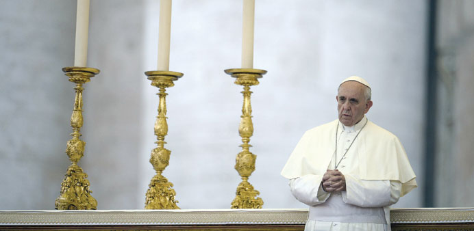  Pope Francis prays in St Peteru2019s square at the Vatican.