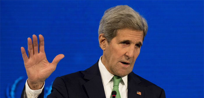 US Secretary of State John Kerry delivers a speech at the ,Our Ocean, meeting in Vina del Mar, Chile. AFP